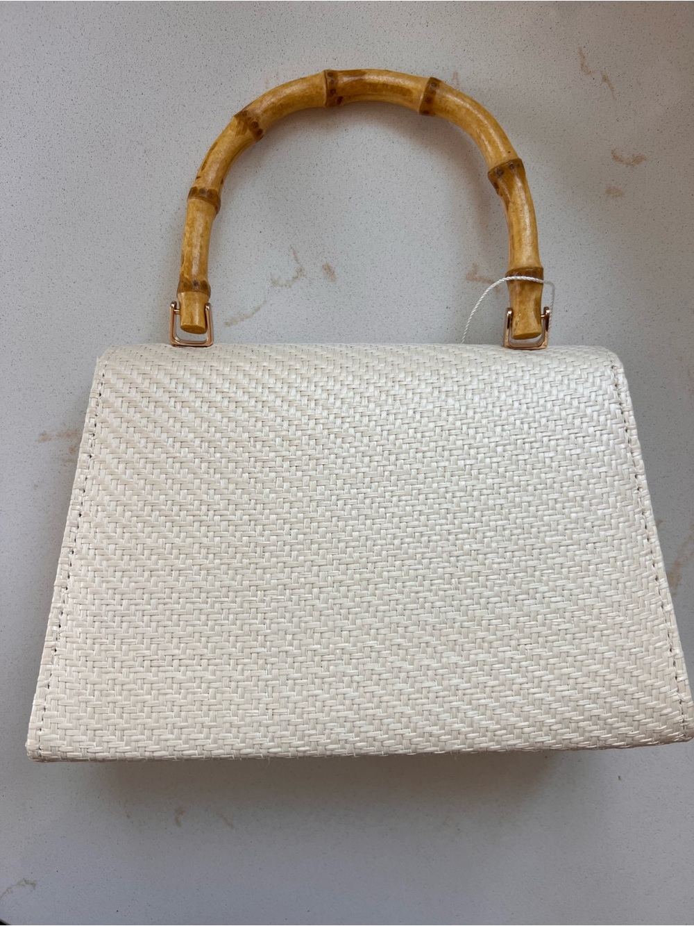 Tommy Bahama woven raffia satchel - bamboo handle and gold chain - Picture 9 of 9